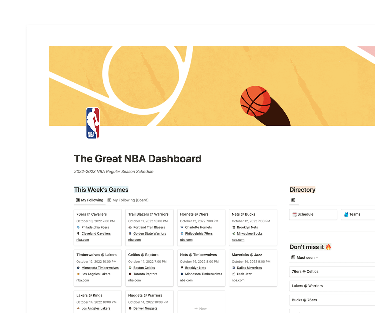 NBA in Notion preview